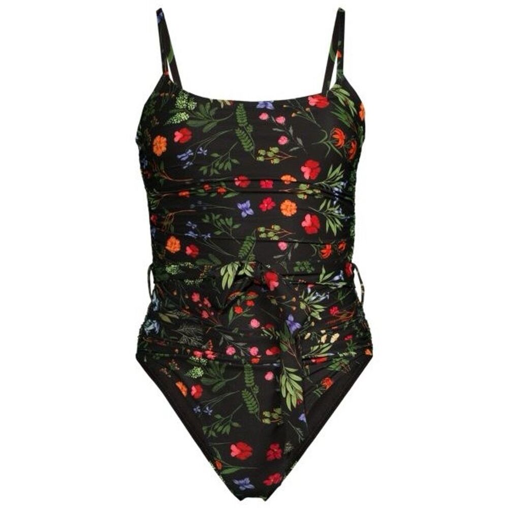 NWT Hutch Anthropologie Zenna Ruched One Piece Swimsuit Black Garden Floral XS